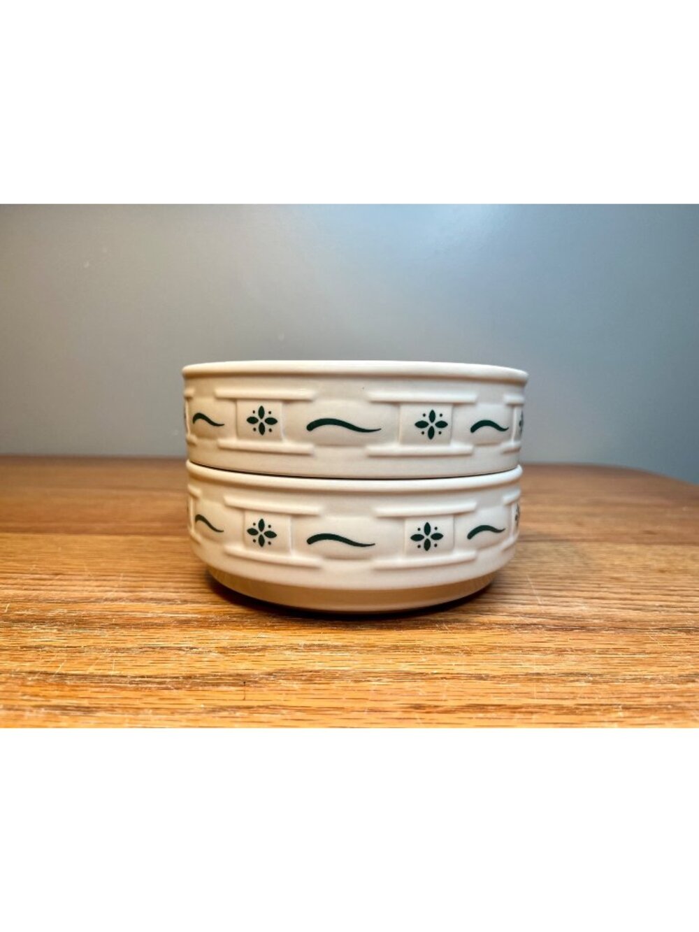 Set of 2 Longaberger Woven Traditions Classic Green Soup/Cereal Bowl 6" Stackabl